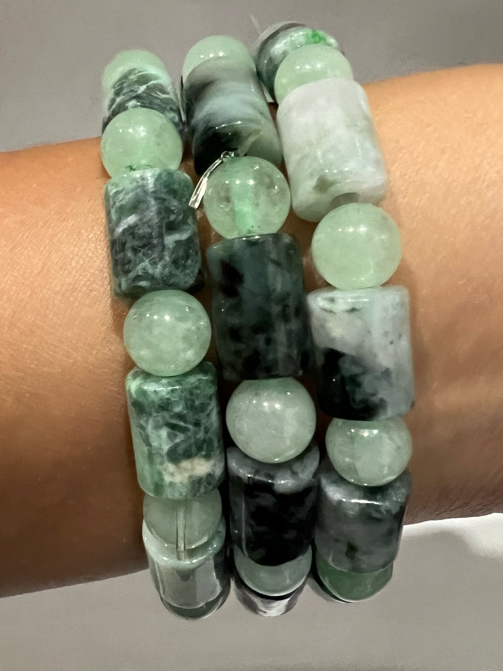 Green Jade Beaded Stretch Bracelet Stack -